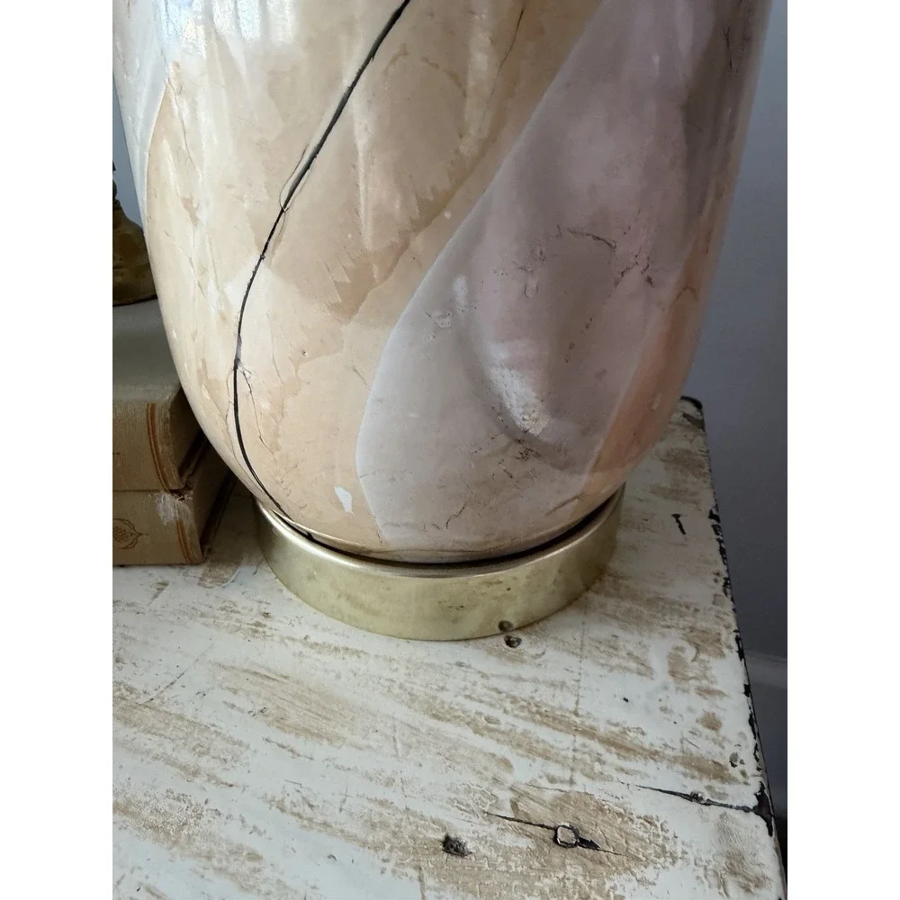 Vintage Ceramic Fall Color Tones Lamp With New Linen Shade GW0051